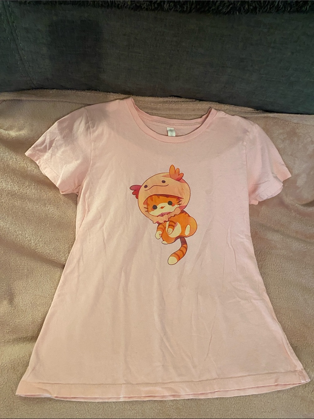 Next Level Apparel Light Pink Kids Tee with Orange Kitty Costume Graphic
